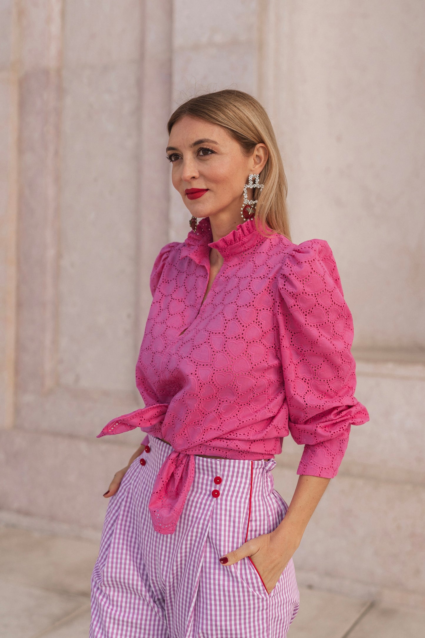 Heart Pink Blouse - Bordado inglês