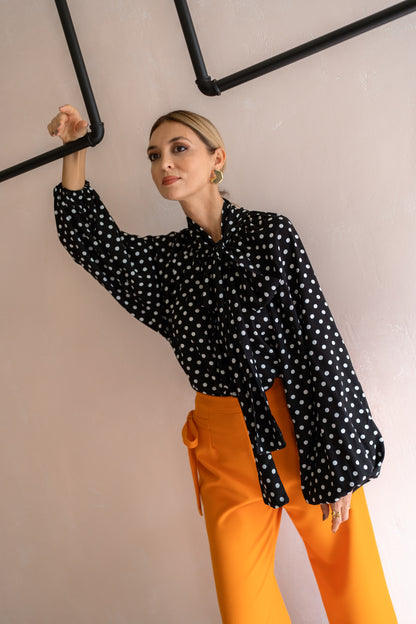 Sunday Polkadots Black & Cream Blouse