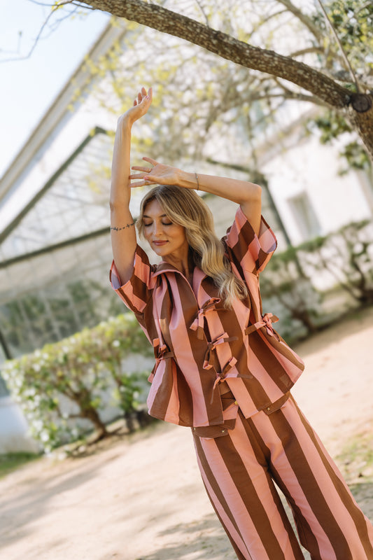 Zaya Stripes Caramel & Peach Blouse