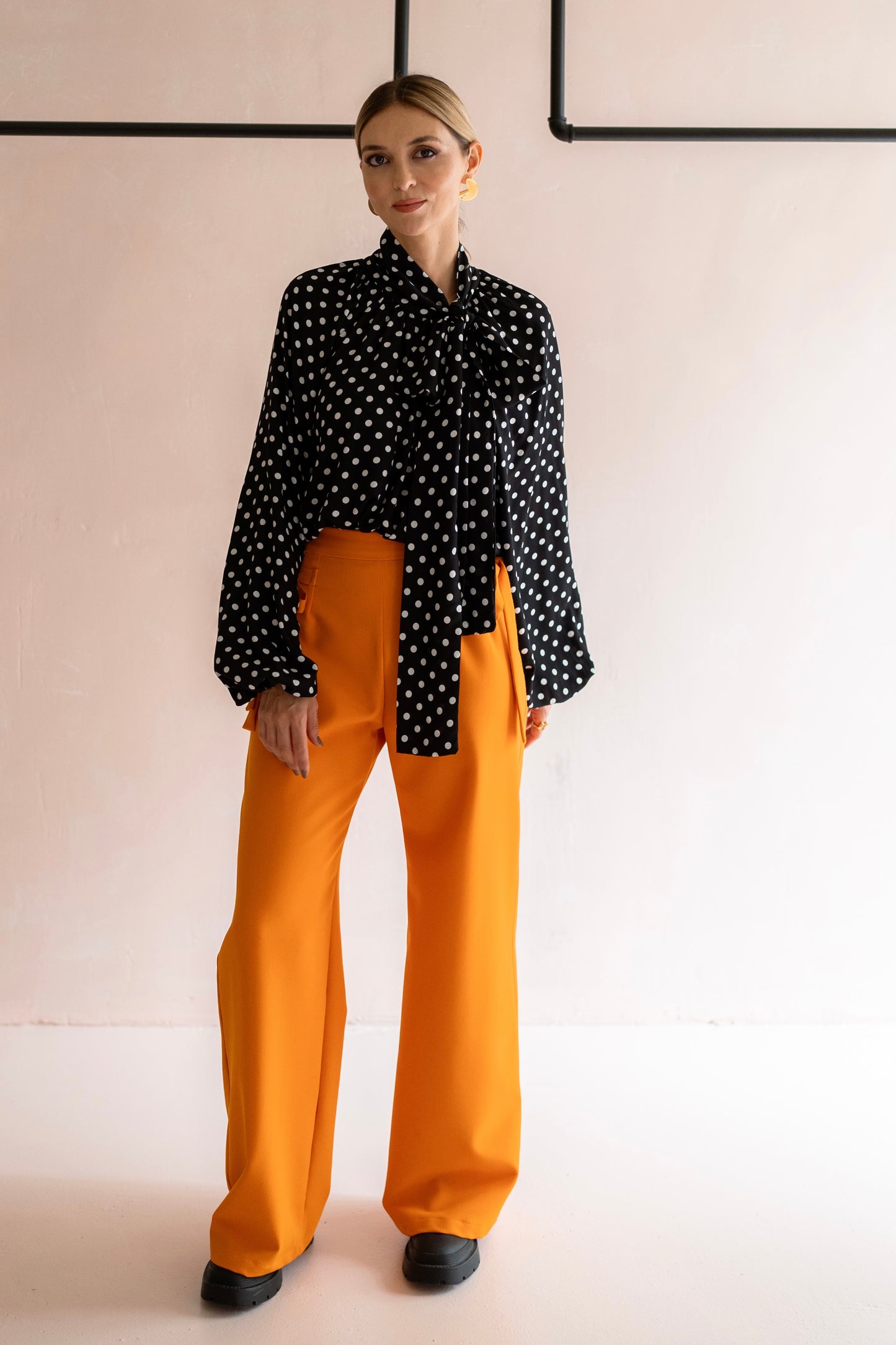 Sunday Polkadots Black & Cream Blouse