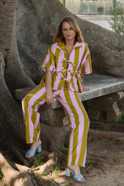 Stellar Stripes Olive & Pink Trousers