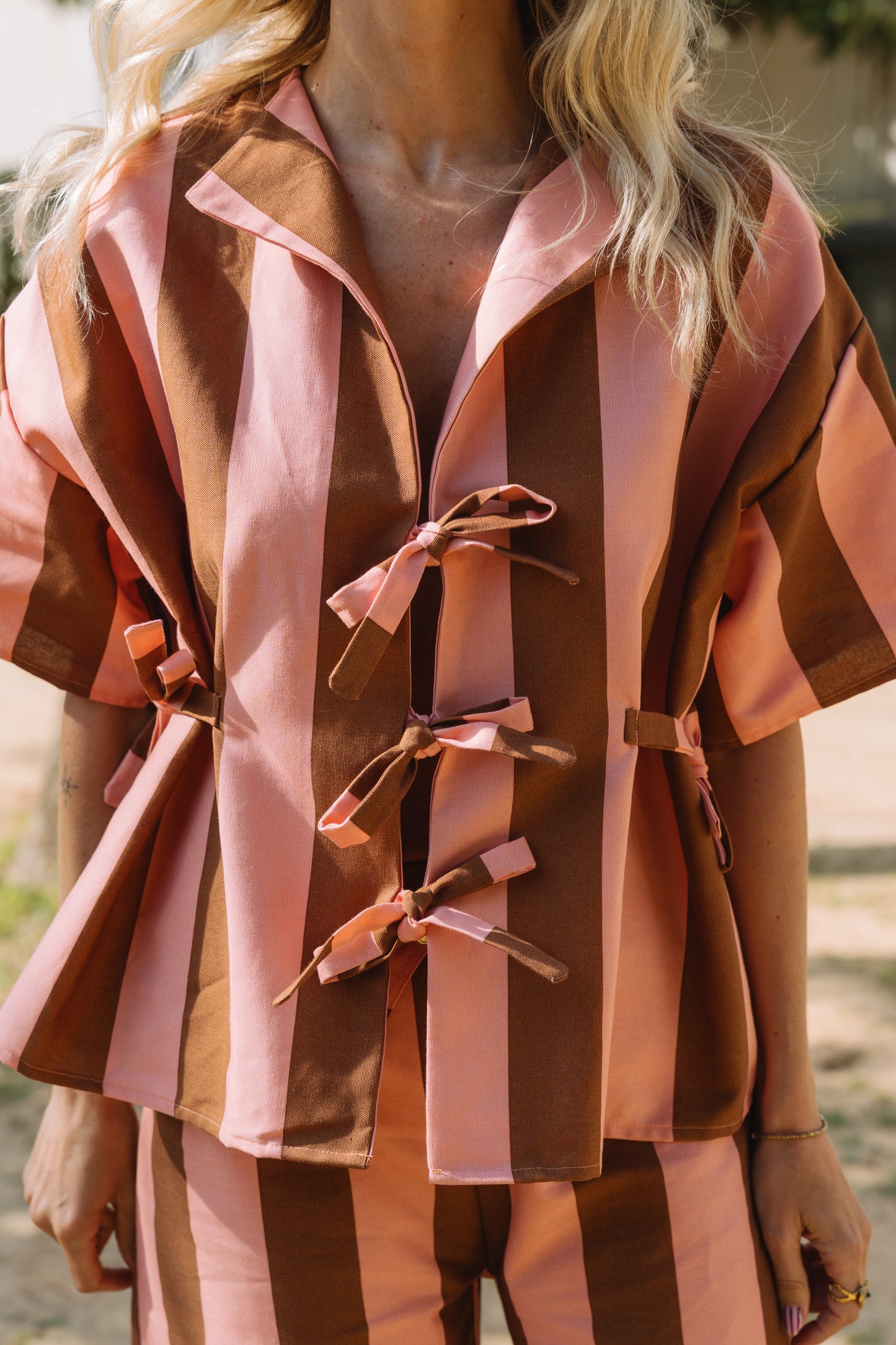 Zaya Stripes Caramel & Peach Blouse