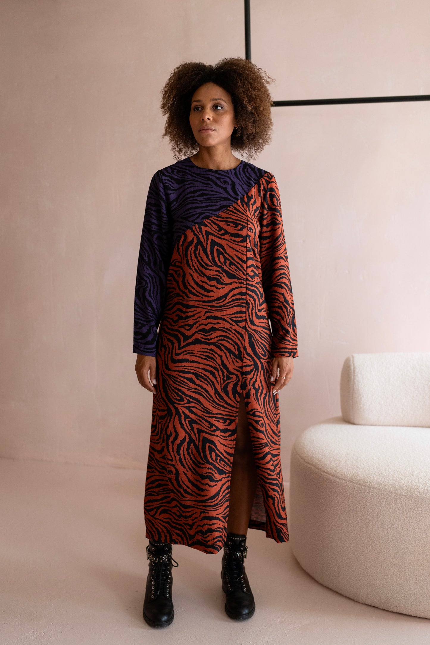 Thursday Brick & Purple Tiger Dress