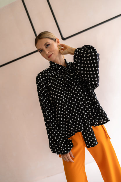 Sunday Polkadots Black & Cream Blouse