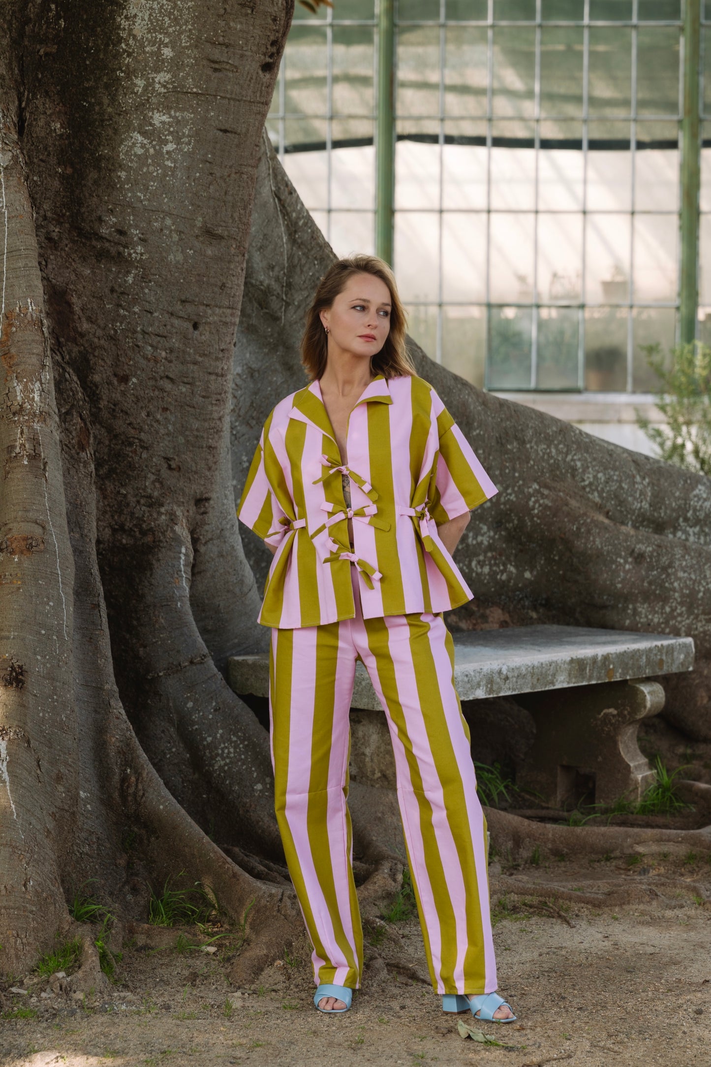 Stellar Stripes Olive & Pink Trousers