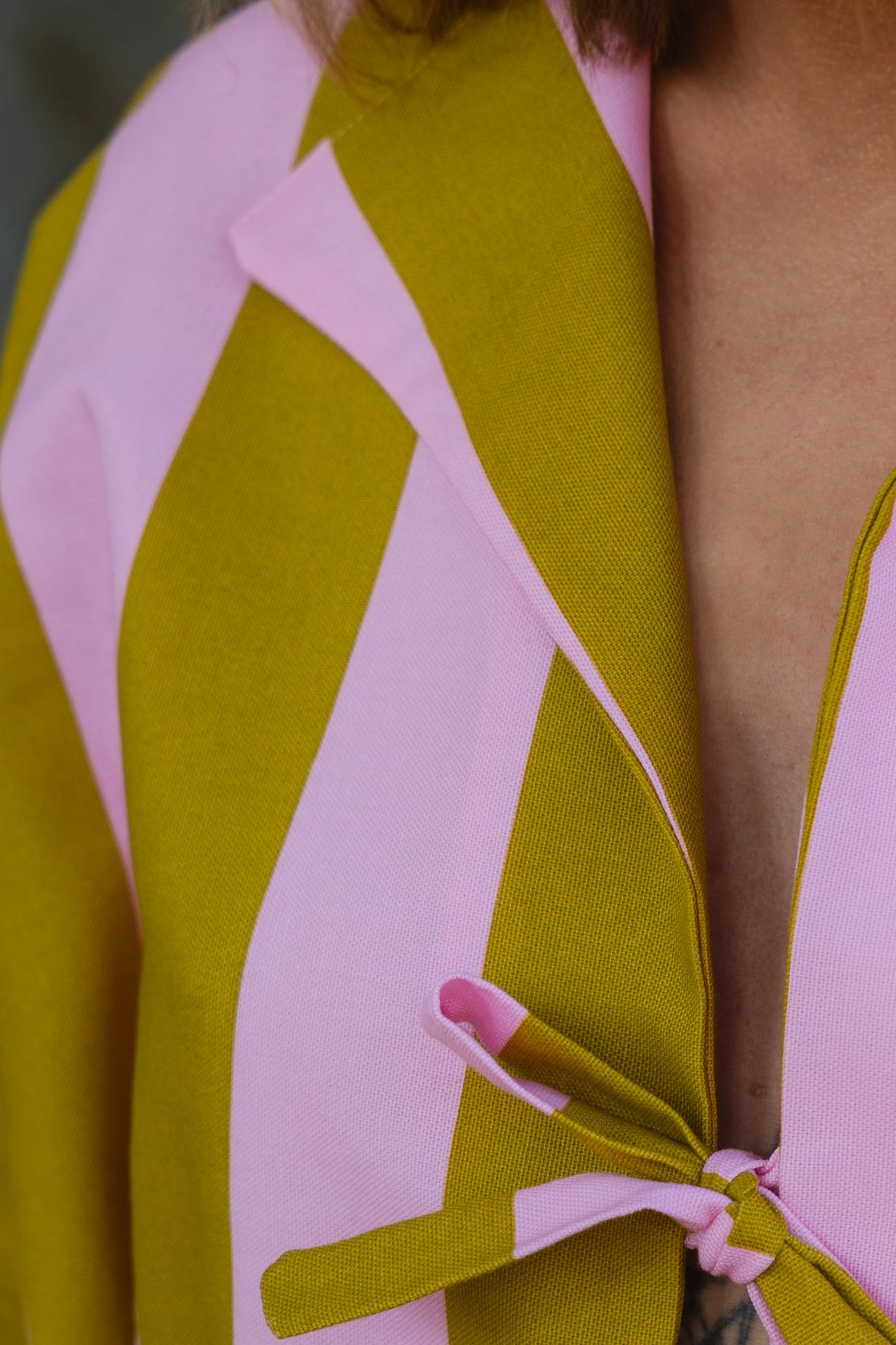 Zaya Stripes Olive & Pink Blouse