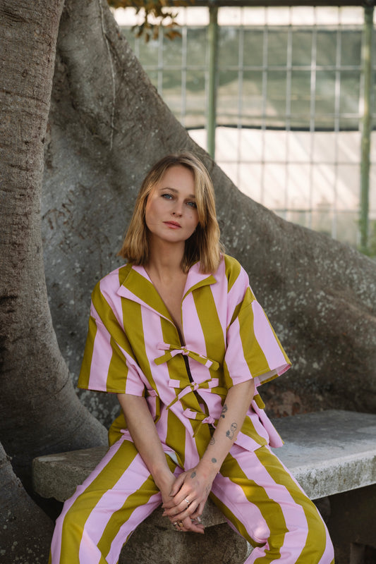 Zaya Stripes Olive & Pink Blouse