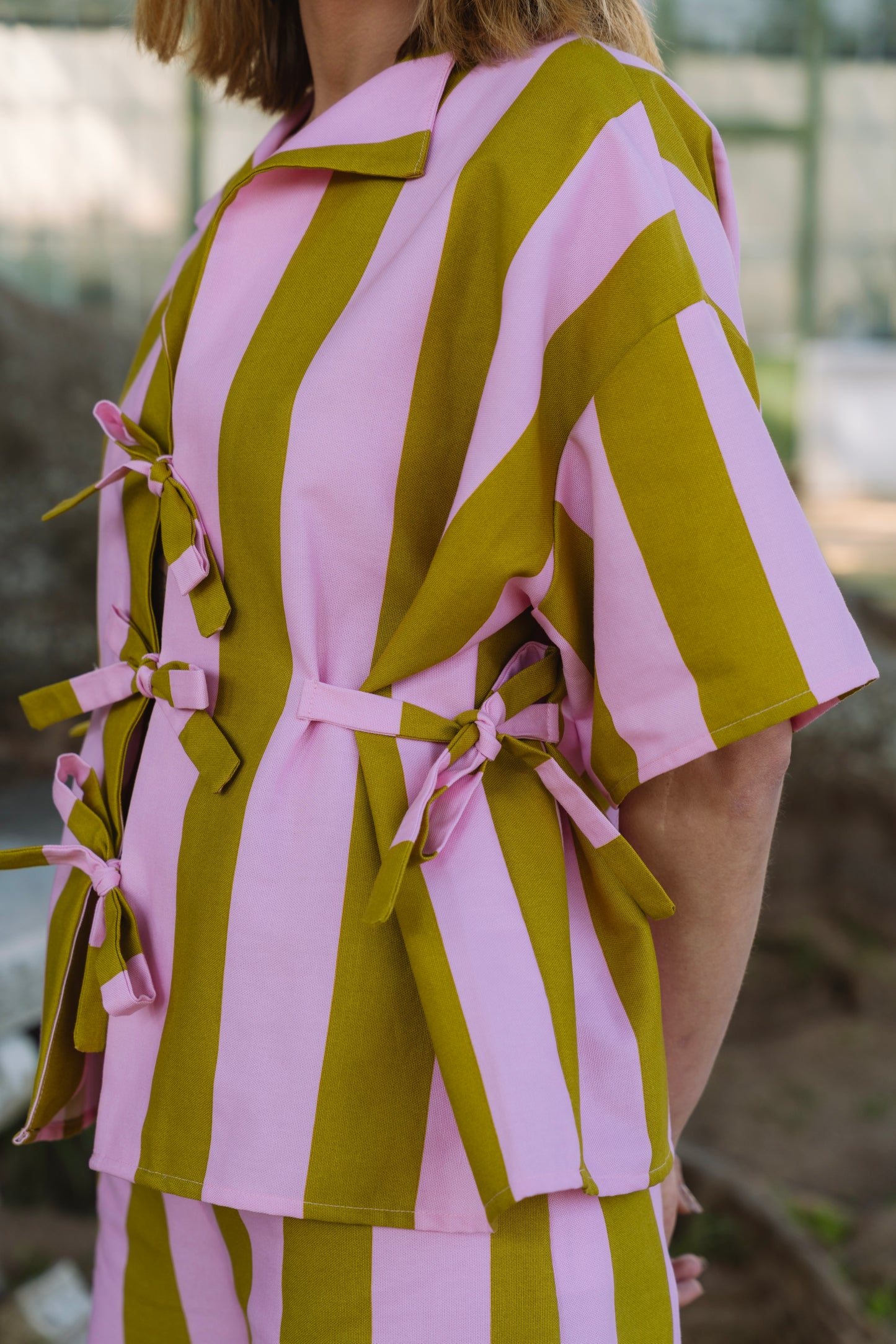 Zaya Stripes Olive & Pink Blouse